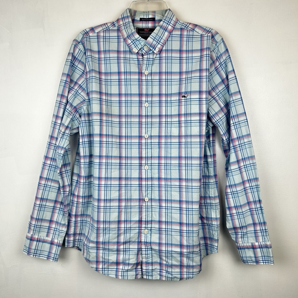 Vineyard Vines Shirt Mens Large Slim Fit Tucker Button Down Plaid Preppy Read